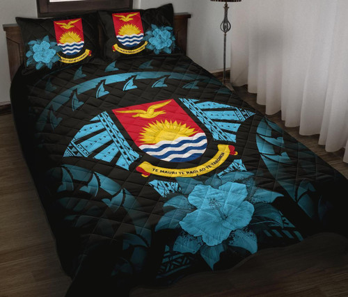 Kiribati Polynesian Quilt Bed Set Hibiscus Blue 1