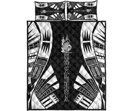 New Caledonia Quilt Bed Set - New Caledonia Coat Of Arms & Polynesian White Tattoo Style 1