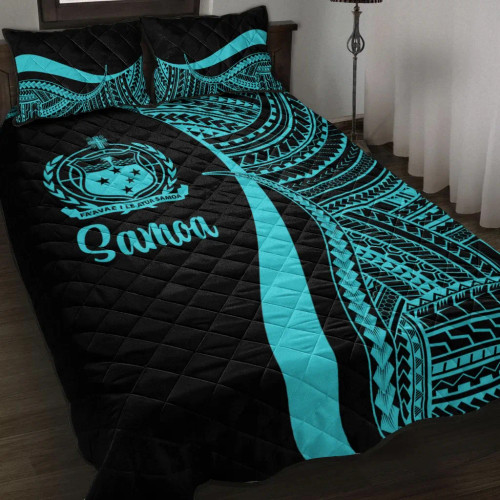 Samoa Quilt Bet Set - Turquoise Polynesian Tentacle Tribal Pattern 1