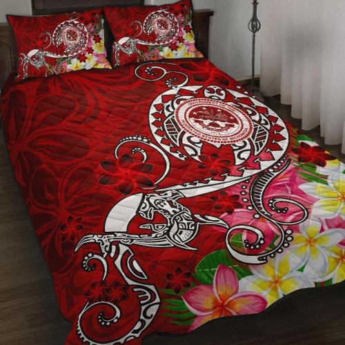 FSM Quilt Bed Set - Turtle Plumeria (Red) 1