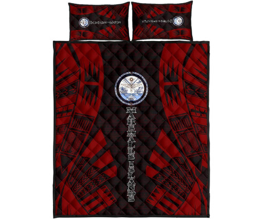 Marshall Islands Quilt Bed Set - Marshall Islands Seal & Polynesian Red Tattoo Style 1