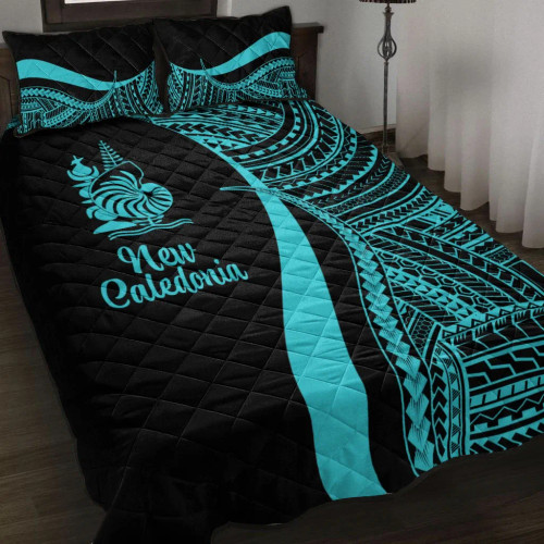 New Caledonia Quilt Bet Set - Turquoise Polynesian Tentacle Tribal Pattern 1