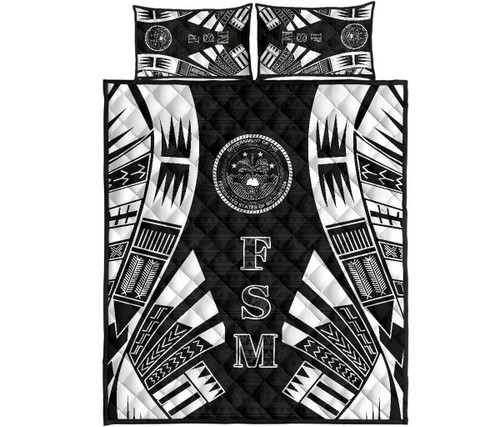 Federated States of Micronesia Quilt Bed Set - Federated States of Micronesia Seal Polynesian White Tattoo Style 1