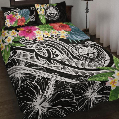 FSM Polynesian Quilt Bed Set - Summer Plumeria (Black) 1