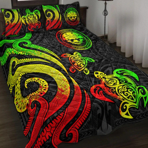 Federated States of Micronesia Quilt Bed Set - Reggae Tentacle Turtle 1