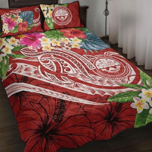 FSM Polynesian Quilt Bed Set - Summer Plumeria (Red) 1