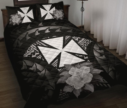 Wallis And Futuna Polynesian Quilt Bed Set Hibiscus Gray 1