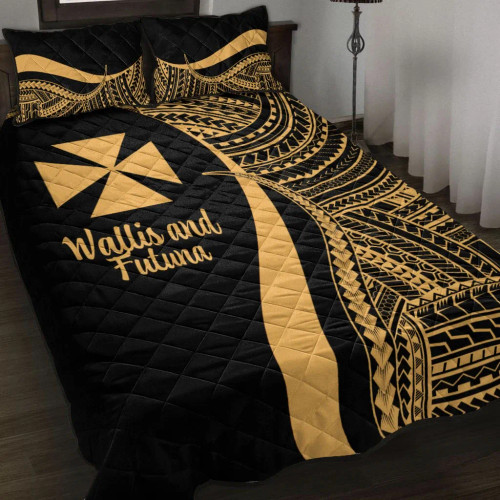 Wallis and Futuna Quilt Bet Set - Gold Polynesian Tentacle Tribal Pattern 1
