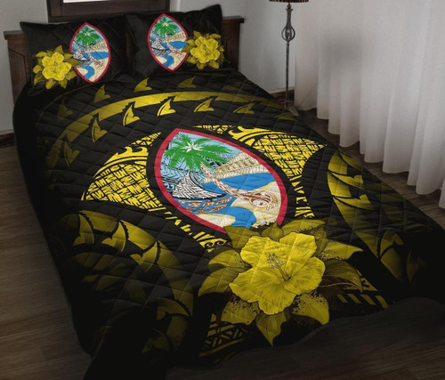 Guam Polynesian Quilt Bed Set Hibiscus Yellow 1