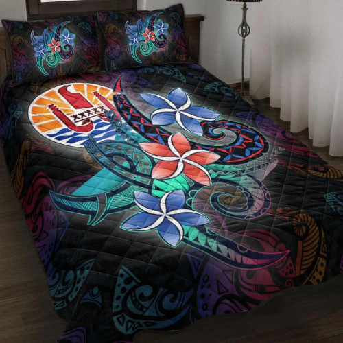 Tahiti Quilt Bed Set - Plumeria Flowers Style 1