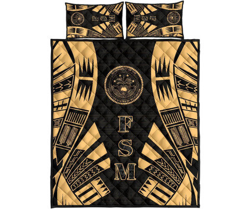 Federated States of Micronesia Quilt Bed Set - Federated States of Micronesia Seal Polynesian Yellow Tattoo Style 1