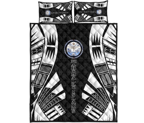 Marshall Islands Quilt Bed Set - Marshall Islands Seal & Polynesian White Tattoo Style 1