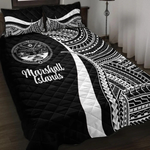 Marshall Islands Quilt Bet Set - White Polynesian Tentacle Tribal Pattern Crest 1