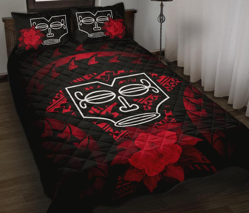 Marquesas Islands Polynesian Quilt Bed Set Hibiscus Red 1