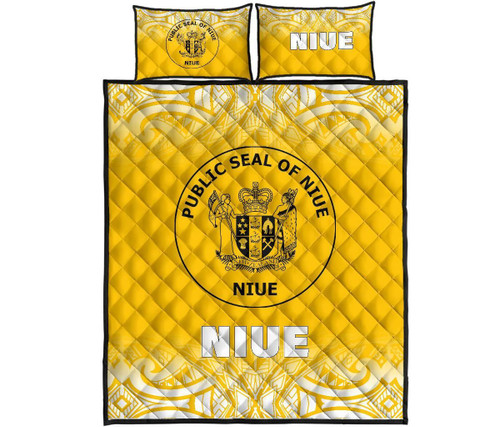 Niue Quilt Bed Set - Niue Coat Of Arms Polynesian Tattoo Fog Yellow Style 1