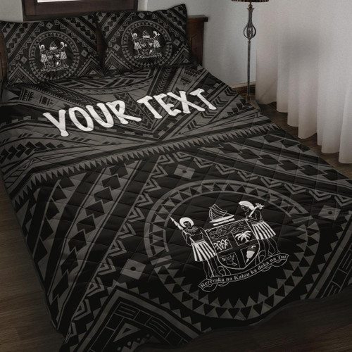 Fiji Personalised Quilt Bed Set - Fiji Seal With Polynesian Tattoo Style ( Black) 1