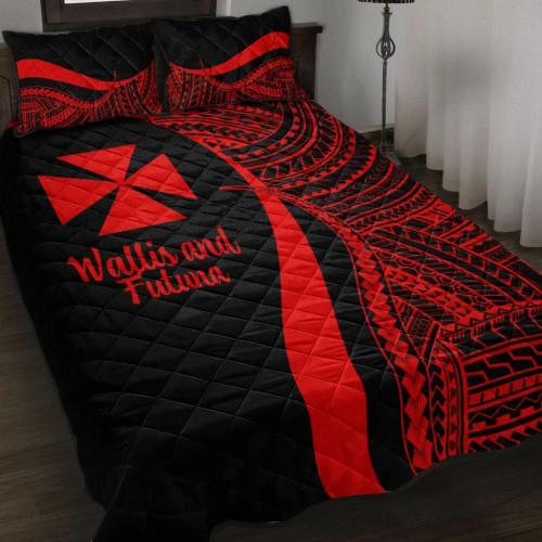 Wallis and Futuna Quilt Bet Set - Red Polynesian Tentacle Tribal Pattern 1