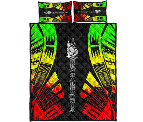 New Caledonia Quilt Bed Set - New Caledonia Coat Of Arms & Polynesian Reggae Tattoo Style 1
