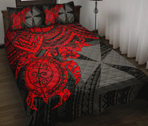 Wallis and Futuna Polynesian Quilt Bed Set - Wallis and Futuna & Red Turtle Hibiscus 1