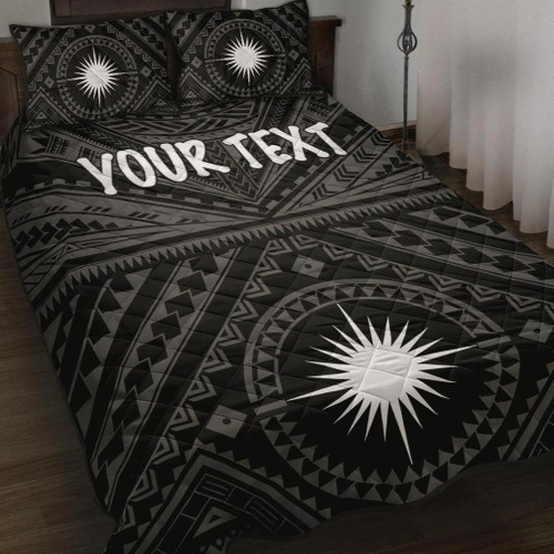 Marshall Personalised Quilt Bed Set - Marshall Seal With Polynesian Tattoo Style ( Black) 1
