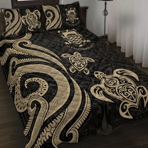 Tuvalu Quilt Bed Set - Gold Tentacle Turtle 1