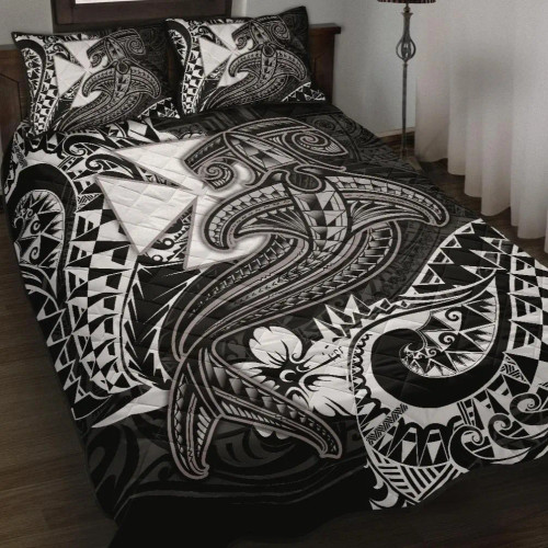 Polynesian Wallis and Futuna Quilt Bed Set - White Shark Polynesian Tattoo 1