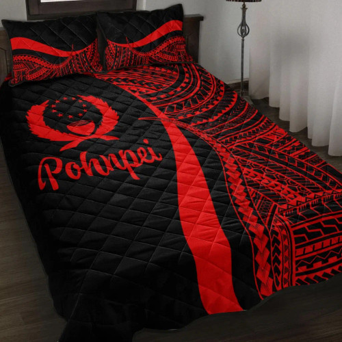 Pohnpei Quilt Bet Set - Red Polynesian Tentacle Tribal Pattern 1