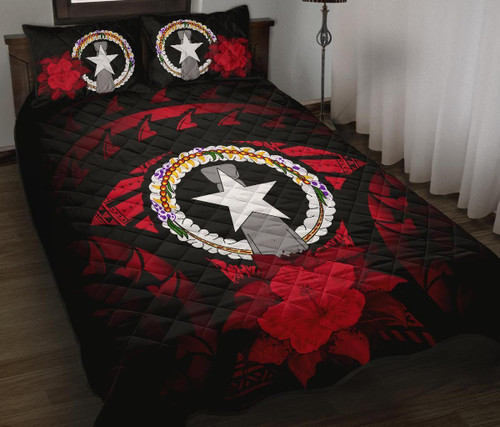 Northern Mariana Islands Polynesian Quilt Bed Set Hibiscus Red 1