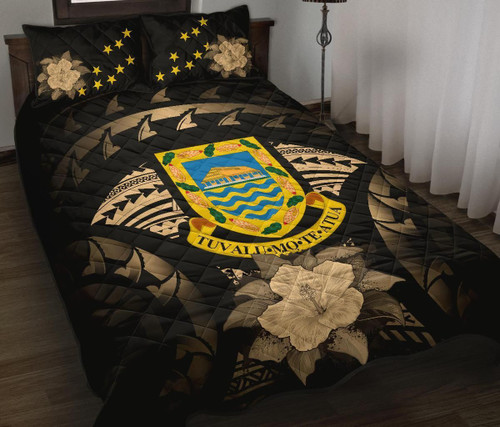 Tuvalu Polynesian Quilt Bed Set Hibiscus Gold 1