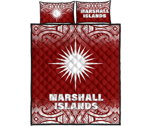 Marshall Islands Quilt Bed Set - Marshall Islands Flag Polynesian Tattoo Red Fog Style 1