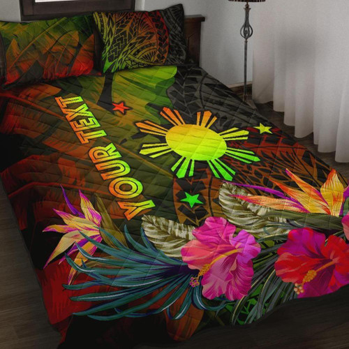 The Philippines Polynesian Personalised Quilt Bed Set - Hibiscus and Banana Leaves 1