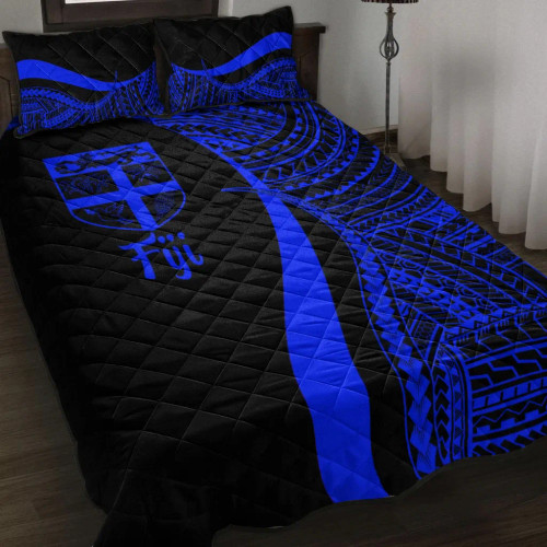Fiji Quilt Bet Set - Blue Polynesian Tentacle Tribal Pattern 1