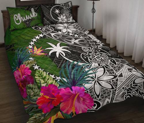 Chuuk Quilt Bed Set - Turtle Plumeria Banana Leaf 1