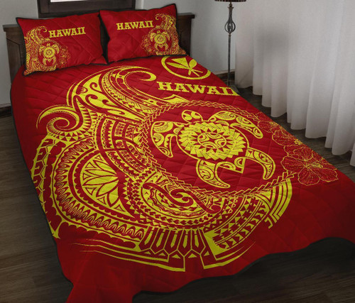 Hawaii Polynesian Quilt Bed Set - Vintage Polynesian Turtle (Red) 1