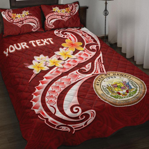 Hawaii Personalised Quilt Bed Set - Hawaii Seal Polynesian Patterns Plumeria 1