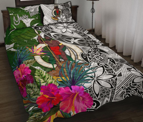 Vanuatu Custom Personalised Quilt Bet Set White - Turtle Plumeria Banana Leaf 1