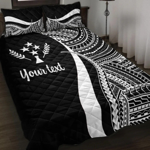 Kosrae Custom Personalised Quilt Bet Set - White Polynesian Tentacle Tribal Pattern 1