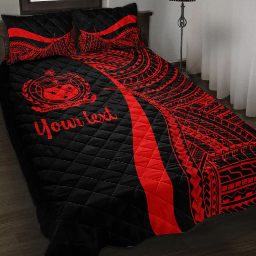 Samoa Custom Personalised Quilt Bet Set - Red Polynesian Tentacle Tribal Pattern 1