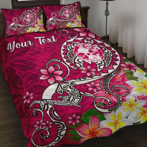 Tonga Custom Personalised Quilt Bed Set - Turtle Plumeria (Pink) 1