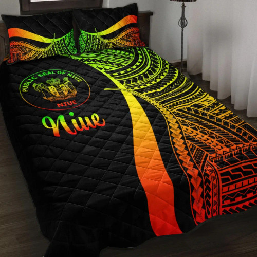 Niue Quilt Bet Set - Reggae Polynesian Tentacle Tribal Pattern 1