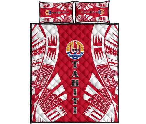 Tahiti Polynesian Quilt Bed Set - Tahiti Flag Red Tattoo 1