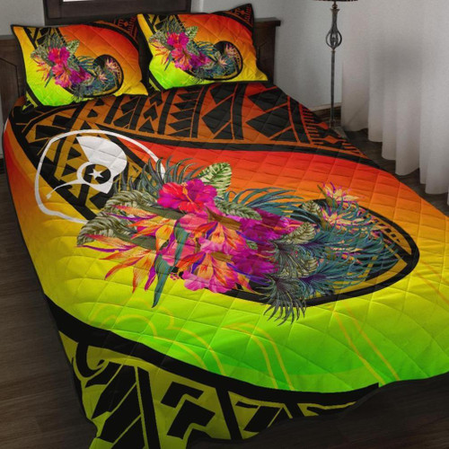 Yap Quilt Bed Set - Polynesian Hook And Hibiscus (Raggae) 1