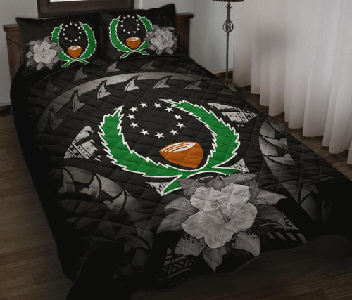 Pohnpei Polynesian Quilt Bed Set Hibiscus Gray 1