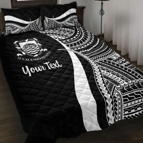 Tuvalu Custom Personalised Quilt Bet Set - White Polynesian Tentacle Tribal Pattern 1