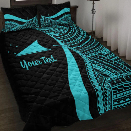 Tokelau Custom Personalised Quilt Bet Set - Turquoise Polynesian Tentacle Tribal Pattern 1