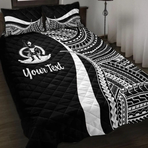 Vanuatu Custom Personalised Quilt Bet Set - White Polynesian Tentacle Tribal Pattern 1