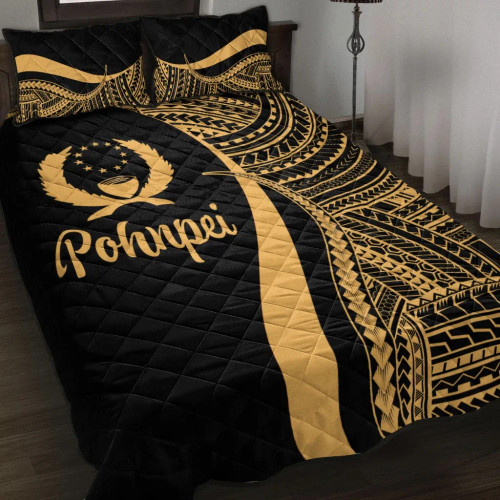 Pohnpei Quilt Bet Set - Gold Polynesian Tentacle Tribal Pattern 1