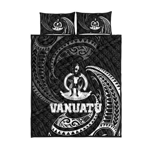 Vanuatu Polynesian Quilt Bed Set - White Tribal Wave 1