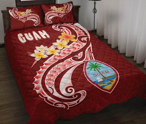 Guam Quilt Bed Set - Guam Seal Polynesian Patterns Plumeria (Red) 1