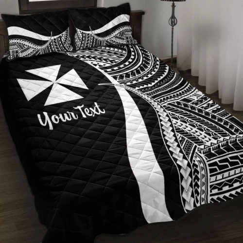 Wallis and Futuna Custom Personalised Quilt Bet Set - White Polynesian Tentacle Tribal Pattern 1